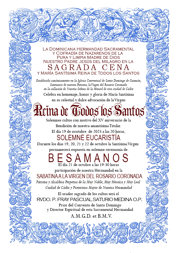 Cultos a María Stma. Reina de todos Los Santos
