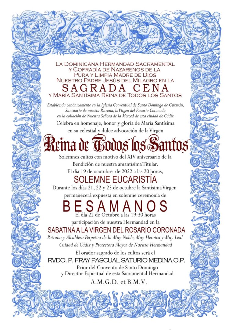 Cultos a María Stma. Reina de Todos los Santos